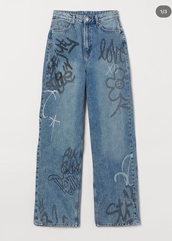 36 Beden Bol Kesim, Bağcıklı, Bağlama Desenli Street Wear Kot H&M