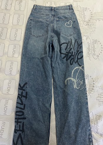 H&M Bol Kesim, Bağcıklı, Bağlama Desenli Street Wear Kot H&M