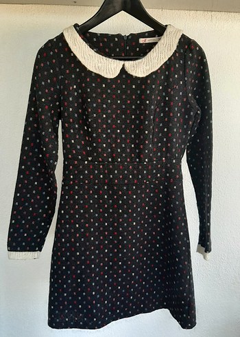 Koton Retro Siyah Kareli Mini Elbise