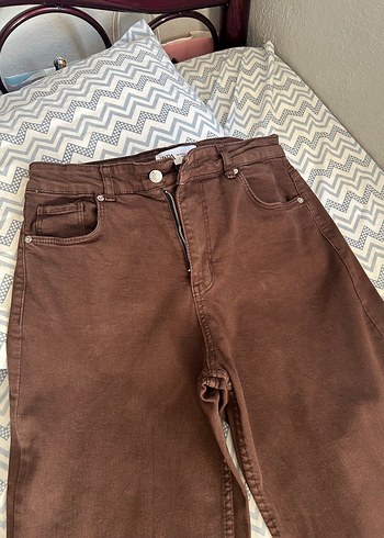 Zara Düğmeli Kahverengi Kadın Kot Pantolon