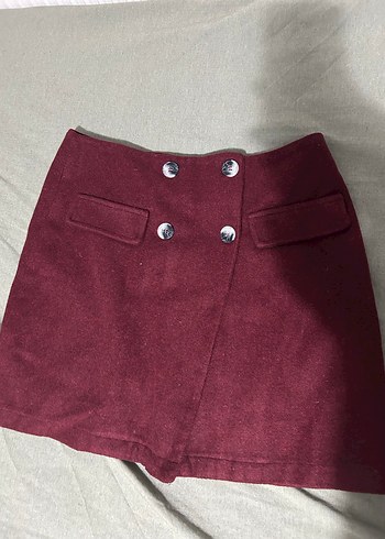 Bordo Süet Düğmeli Midi Etek