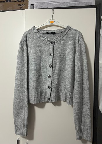 Gri Düğmeli Kadın Hırka - Görsel 2