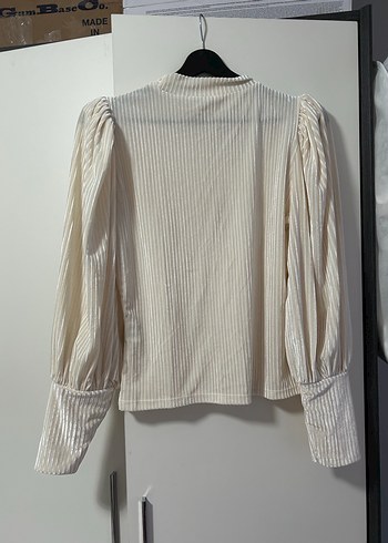 Uzun Kollu, Pileli, Beyaz Keten Bluz - Görsel 7
