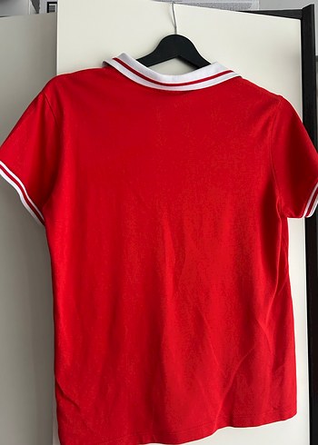 Düğmeli Kırmızı Kısa Kollu Kadın Tişört - Görsel 6