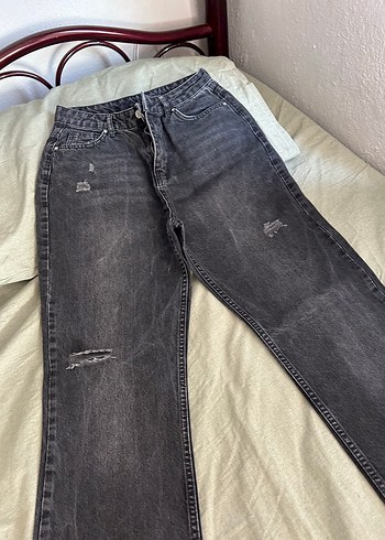 38 Beden gri Renk Gri Regular Fit Midi Denim Kadın Jean