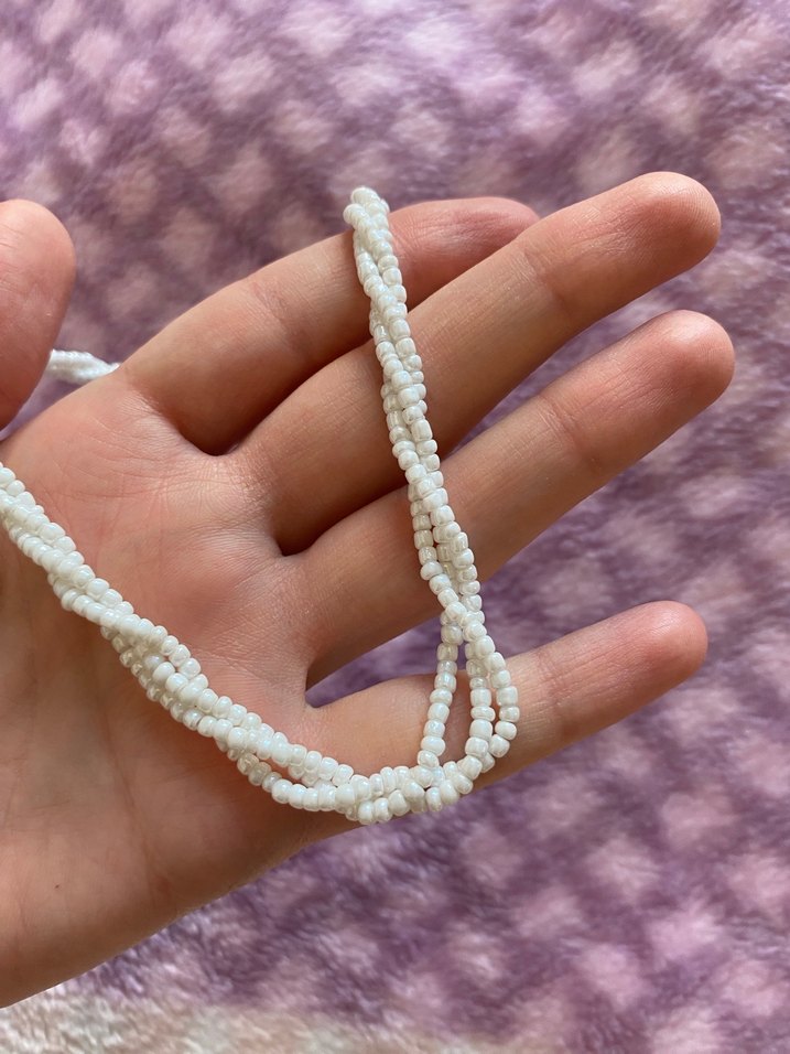 Uzun Beyaz Boncuklu Bohem Kolye - Görsel 2