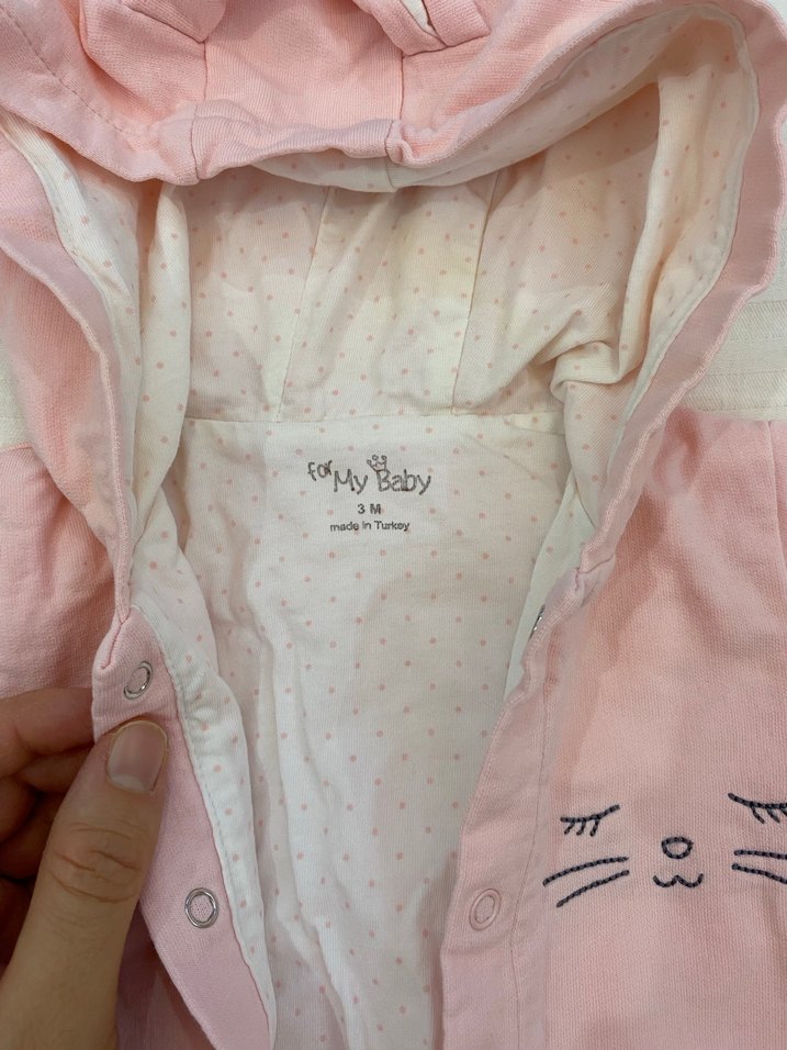 Kapüşonlu pudra Pembe yenidoğan Bebek Tulumu - Görsel 3