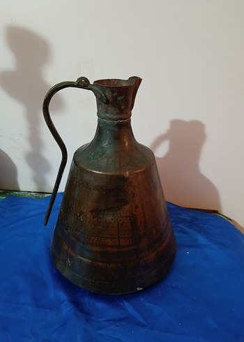 Koyu Kahverengi Antika Bakır Sürahi - Görsel 2