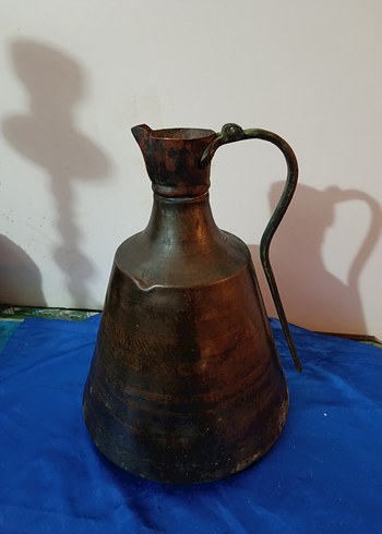 Koyu Kahverengi Antika Bakır Sürahi - Görsel 4