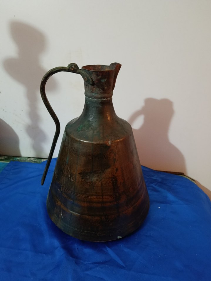 Koyu Kahverengi Antika Bakır Sürahi - Görsel 2