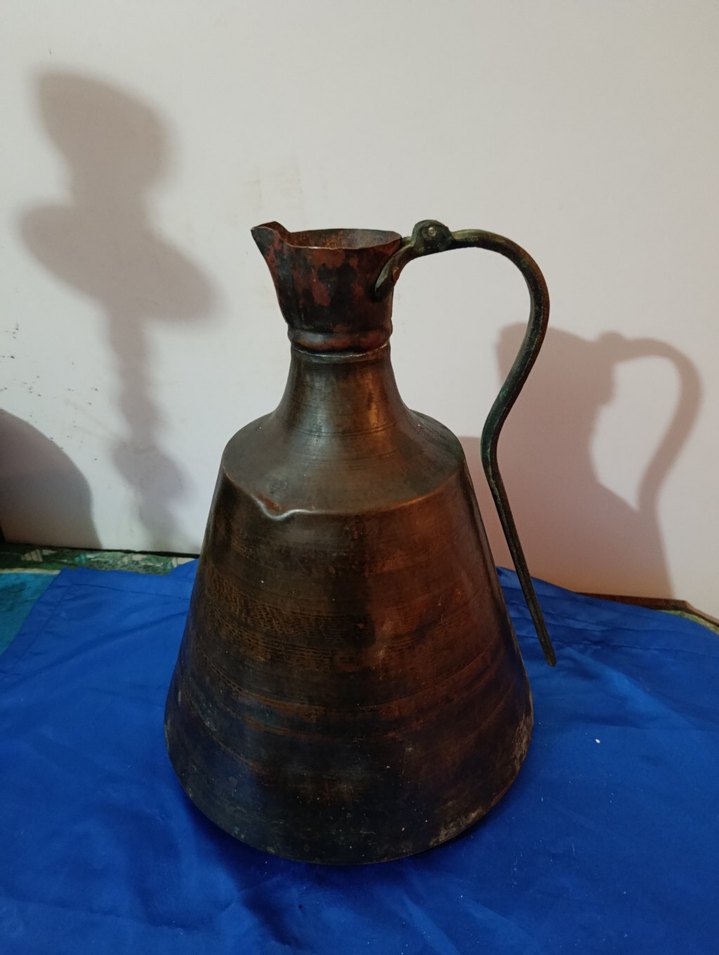 Koyu Kahverengi Antika Bakır Sürahi - Görsel 4