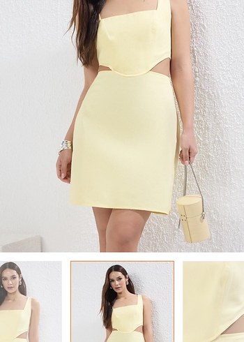 34 Beden Trendyolmilla Sarı Mini Pamuklu Elbise