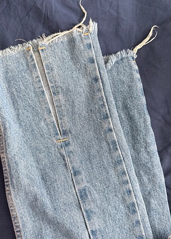 36 Beden Kadın Gri Mavi Midi Boy Fermuarlı Denim Jean