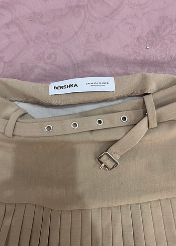 xs Beden camel Renk Bej Pileli Mini Etek