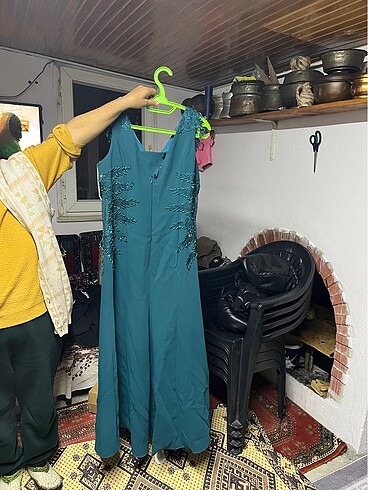 48 Beden Yeşil abiye elbise