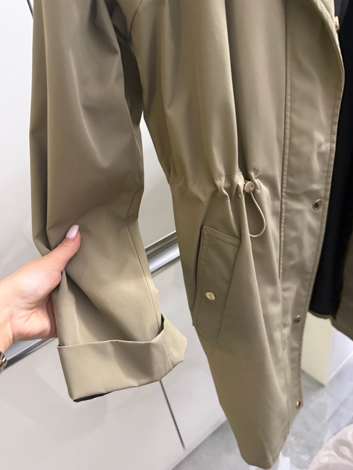 Kadın Haki Midi Boy Düğmeli Ceket zara - Görsel 5