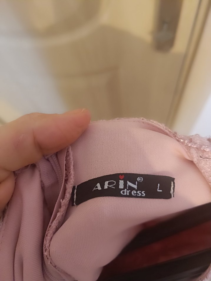 Dantel Detaylı Uzun Kollu Pembe Abiye Elbise - Görsel 3