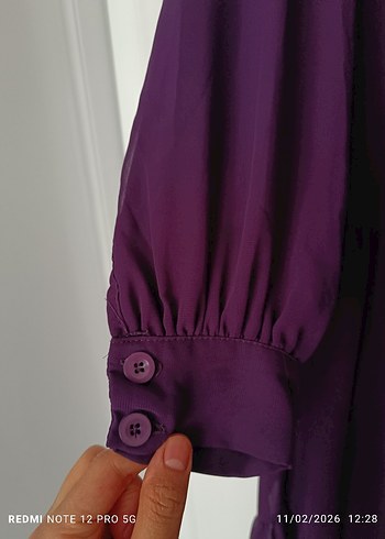 Mor Uzun Düğmeli Salaş Elbise - Görsel 2