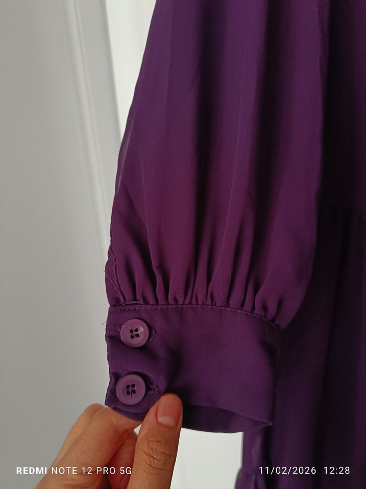 Mor Uzun Düğmeli Salaş Elbise - Görsel 2