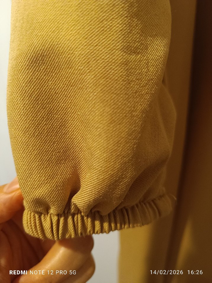 Bej Uzun Keten Elbise Yüksek Yakalı - Görsel 2