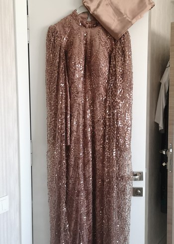 kahverengi İşlemeli Uzun Kollu Kadın abiye - Görsel 2