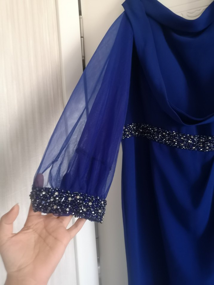 Mavi Drapeli Uzun Abiye Elbise - Görsel 2