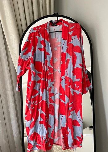 xxl Beden kırmızı Renk Geniş Kesim Uzun Bağcıklı Kimono