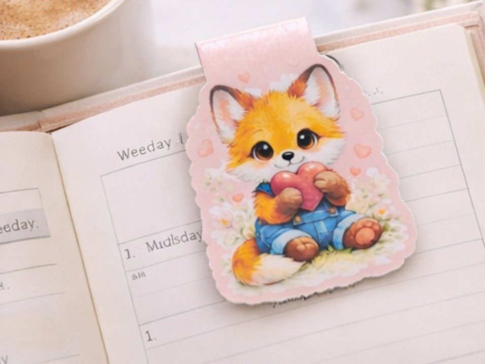 Pastel Renkli Sevimli Tilki Baskılı mıknatıslı Kitap Ayracı - Görsel 5