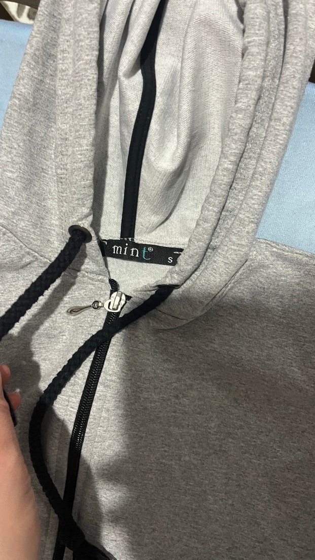Gri Kapüşonlu Fermuarlı kadın Sweatshirt - Görsel 2