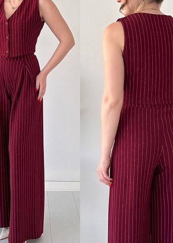 Bordo Çizgili Kadın Takım Elbise - Görsel 3