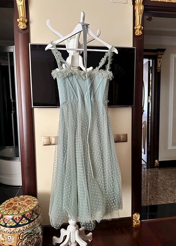 Ns sposa Dantel Detaylı Straplez Mini Vintage Elbise - Görsel 3