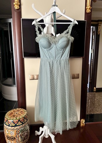 Ns sposa Dantel Detaylı Straplez Mini Vintage Elbise - Görsel 2