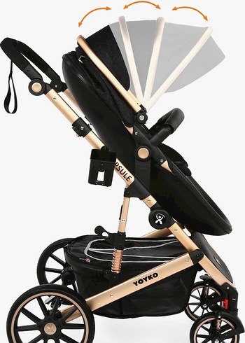 Siyah Çok Fonksiyonlu Bebek Arabası Seti - Görsel 5