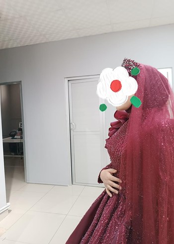 Bordo Drapeli Gelin Duvak - Görsel 2