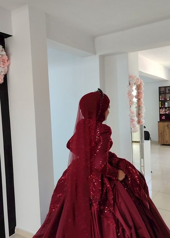 Bordo Drapeli Gelin Duvak - Görsel 3