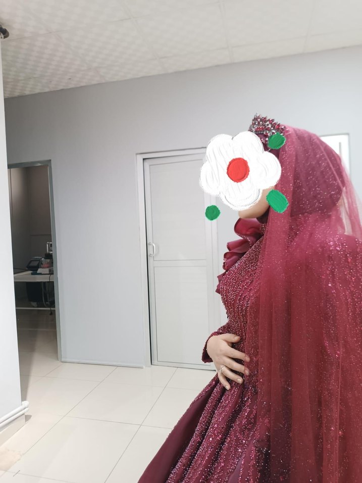 Bordo Drapeli Gelin Duvak - Görsel 2