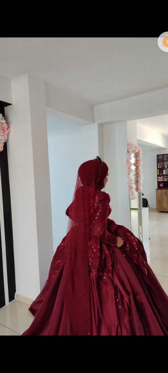 Bordo Drapeli Gelin Duvak - Görsel 3