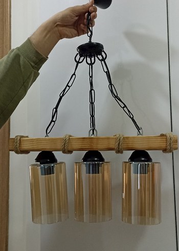 Otantik Renkli Ahşap ve Cam 3'lü Avize - Görsel 2