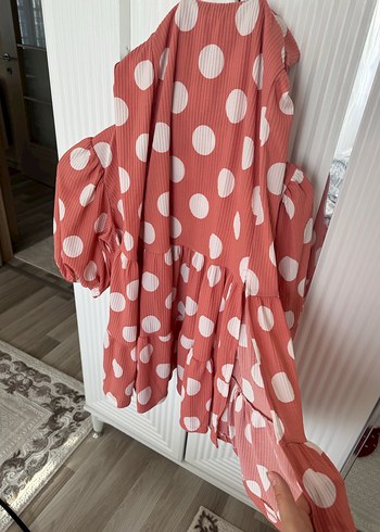 Kiremit puantiyeli Mini V Yaka Bluz ve yirtmacli etek ikili taki - Görsel 3