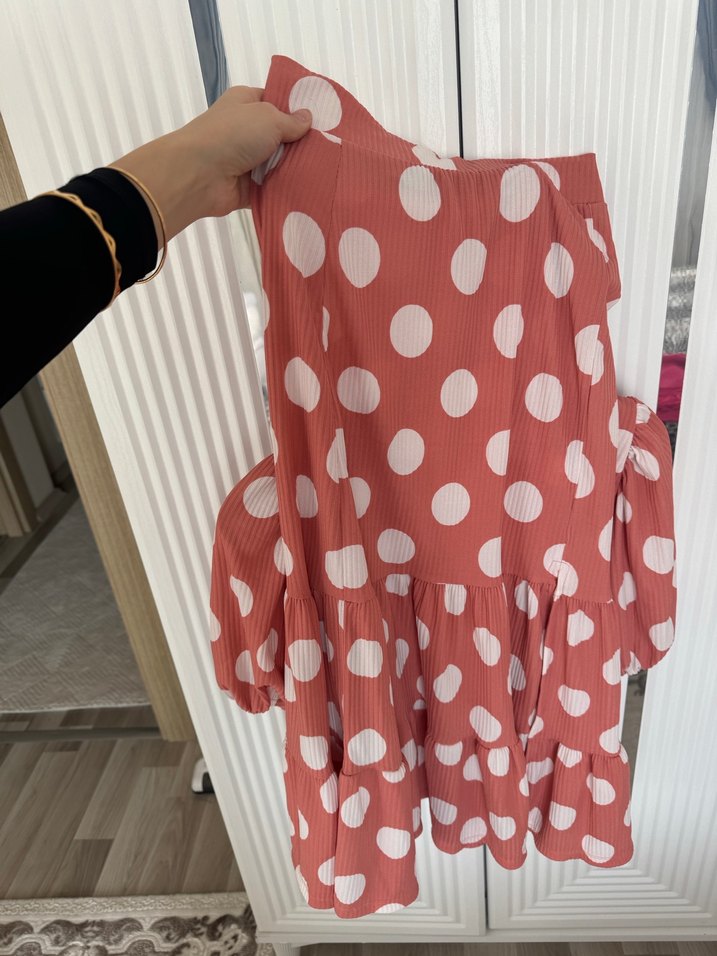 Kiremit puantiyeli Mini V Yaka Bluz ve yirtmacli etek ikili taki - Görsel 2