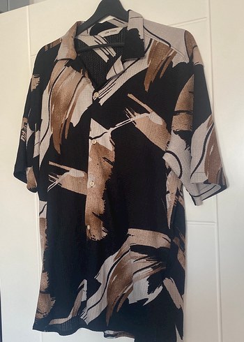 Drapeli Baskılı Kahverengi Erkek Gömlek - Görsel 2