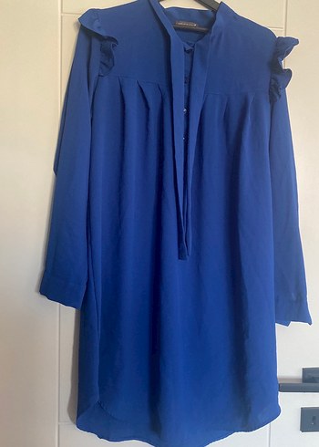 Kadın Mavi Midi Saten Tunik - Görsel 2