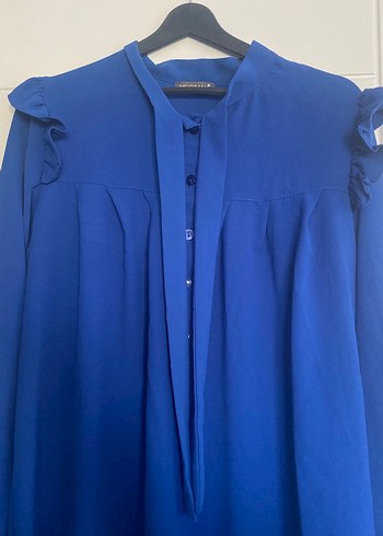 Kadın Mavi Midi Saten Tunik - Görsel 3