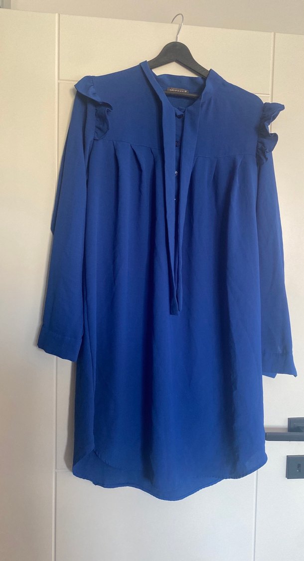 Kadın Mavi Midi Saten Tunik - Görsel 2