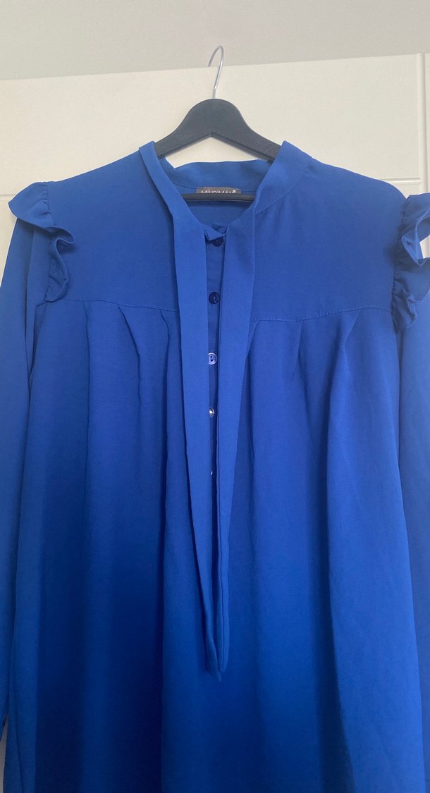 Kadın Mavi Midi Saten Tunik - Görsel 3