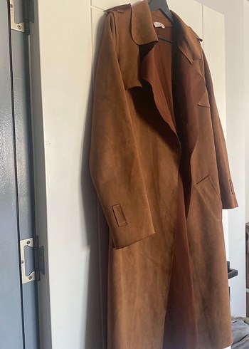 Kadın Kahverengi Süet Uzun Trençkot - Görsel 2