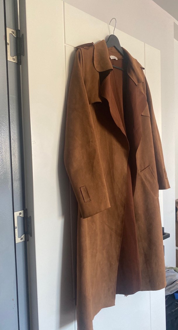 Kadın Kahverengi Süet Uzun Trençkot - Görsel 2