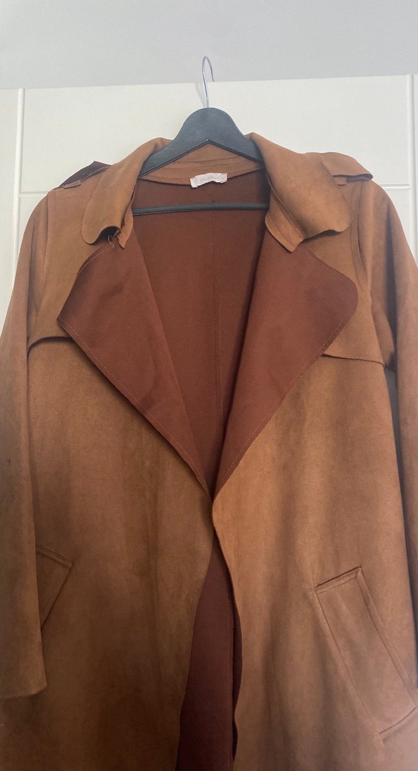 Kadın Kahverengi Süet Uzun Trençkot - Görsel 3