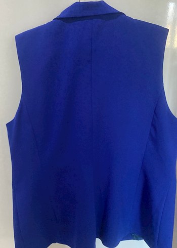 Düğmeli Mavi Kolsuz Kadın Blazer takım elbise - Görsel 4