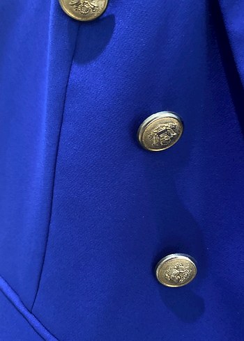 Düğmeli Mavi Kolsuz Kadın Blazer takım elbise - Görsel 3
